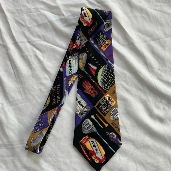 Nicole Miller Other - Vintage Nicole Miller 100% Silk Golf print Top Flite tie novelty RARE 1994